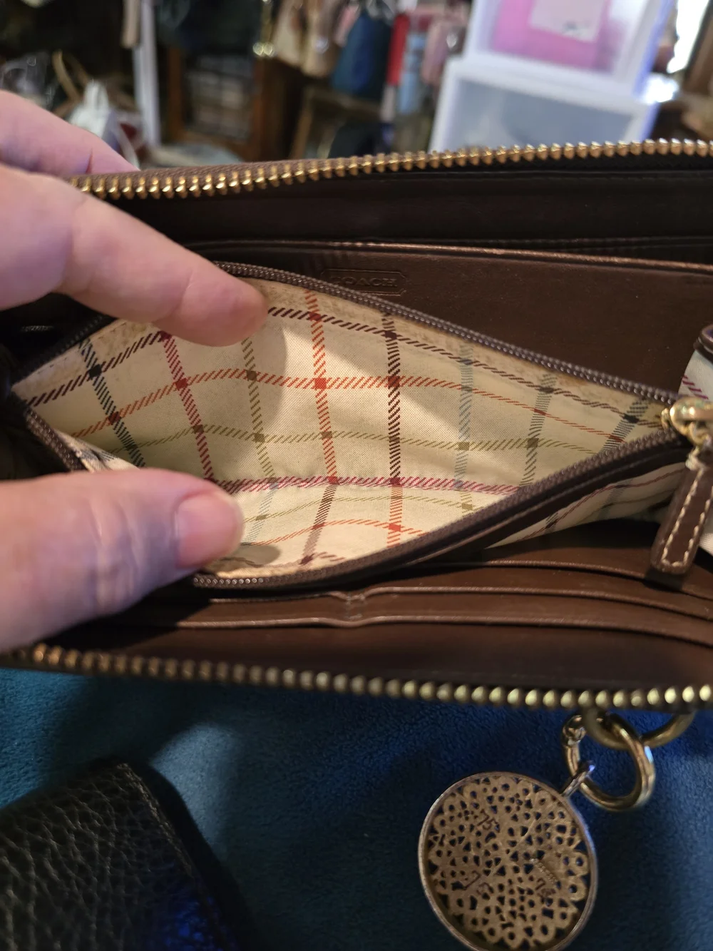 Coach Vintage Brown Signature Zip Wallet Wristlet - Designer Style